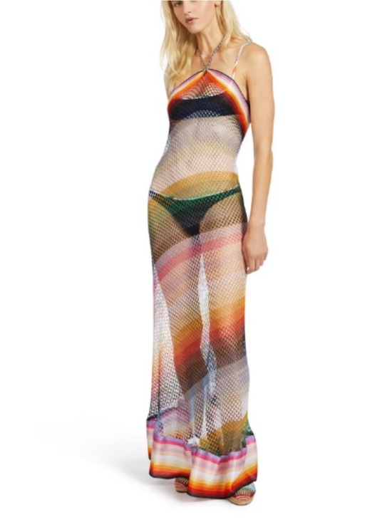 Missoni Dresses & Skirts - Missoni Multicolor Mesh Striped Crochet Knit Halter Dress Small Beach Cover- Up